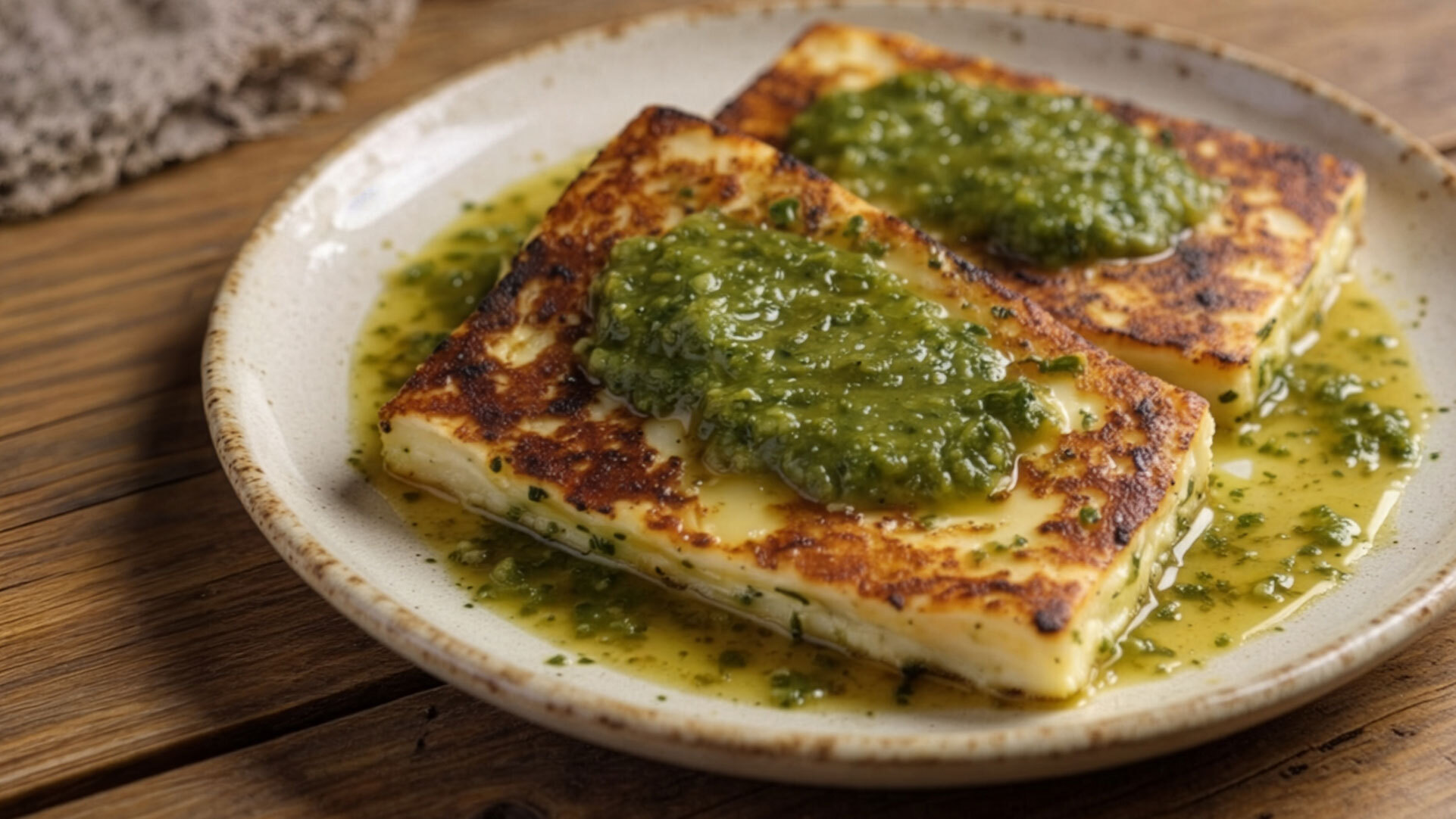 Queso asado con mojo verde